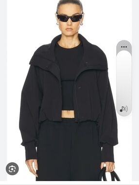 NEW Moncler Black Cropped Bomber Jacket with Oversized Collar Size Large